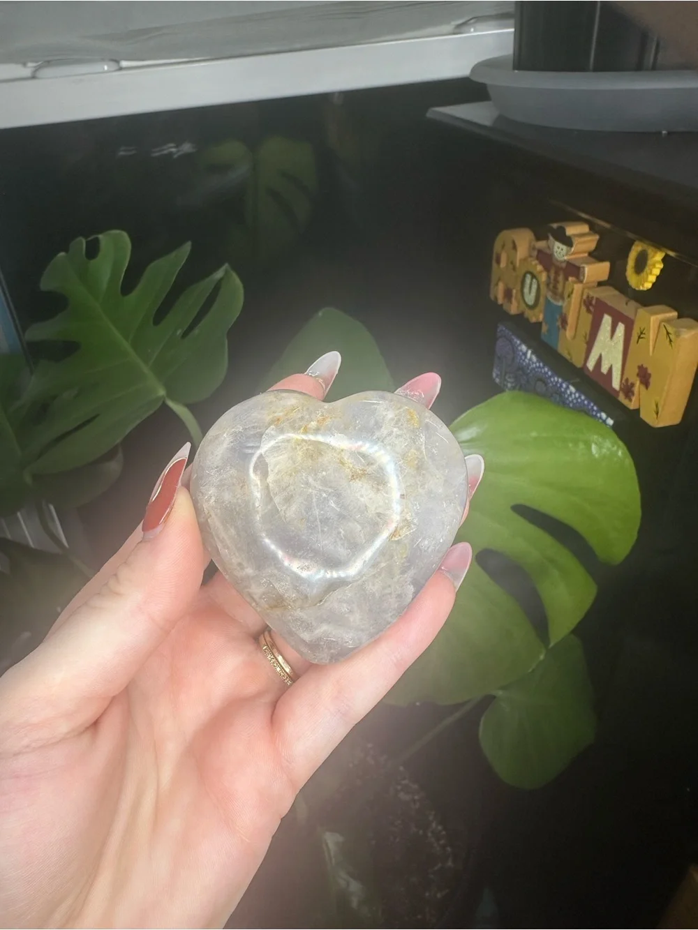 Natural Polished Heart-Shaped RARE BLUE ROSE Quartz Crystal